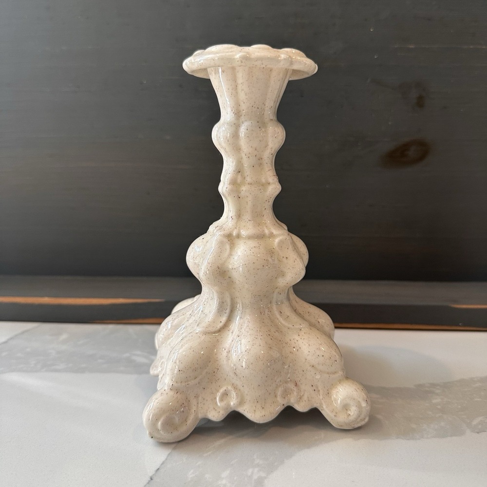 Vintage Holland Mold Ceramic Candlestick Holder Speckled Baroque Rococo 7 X 4